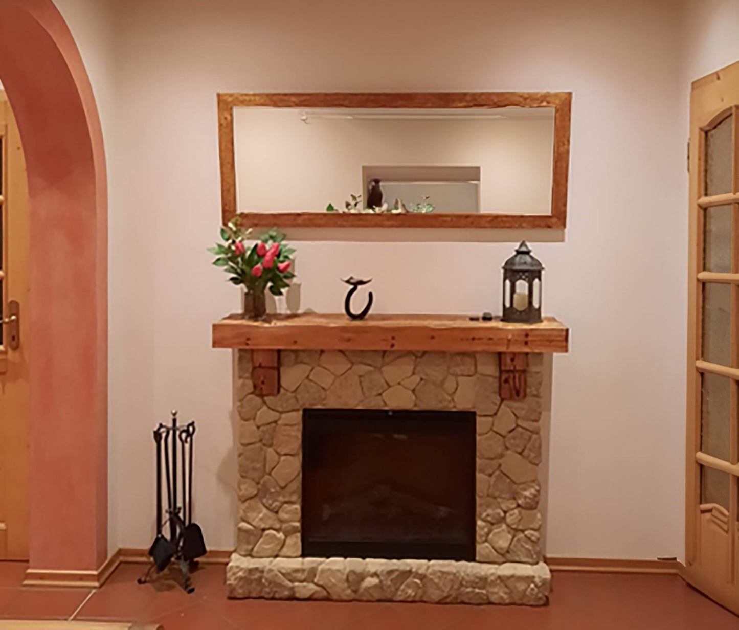 Specchio da Parete Cornice Rustica in Legno Abete 57x147 Finitura Naturale Made in Italy