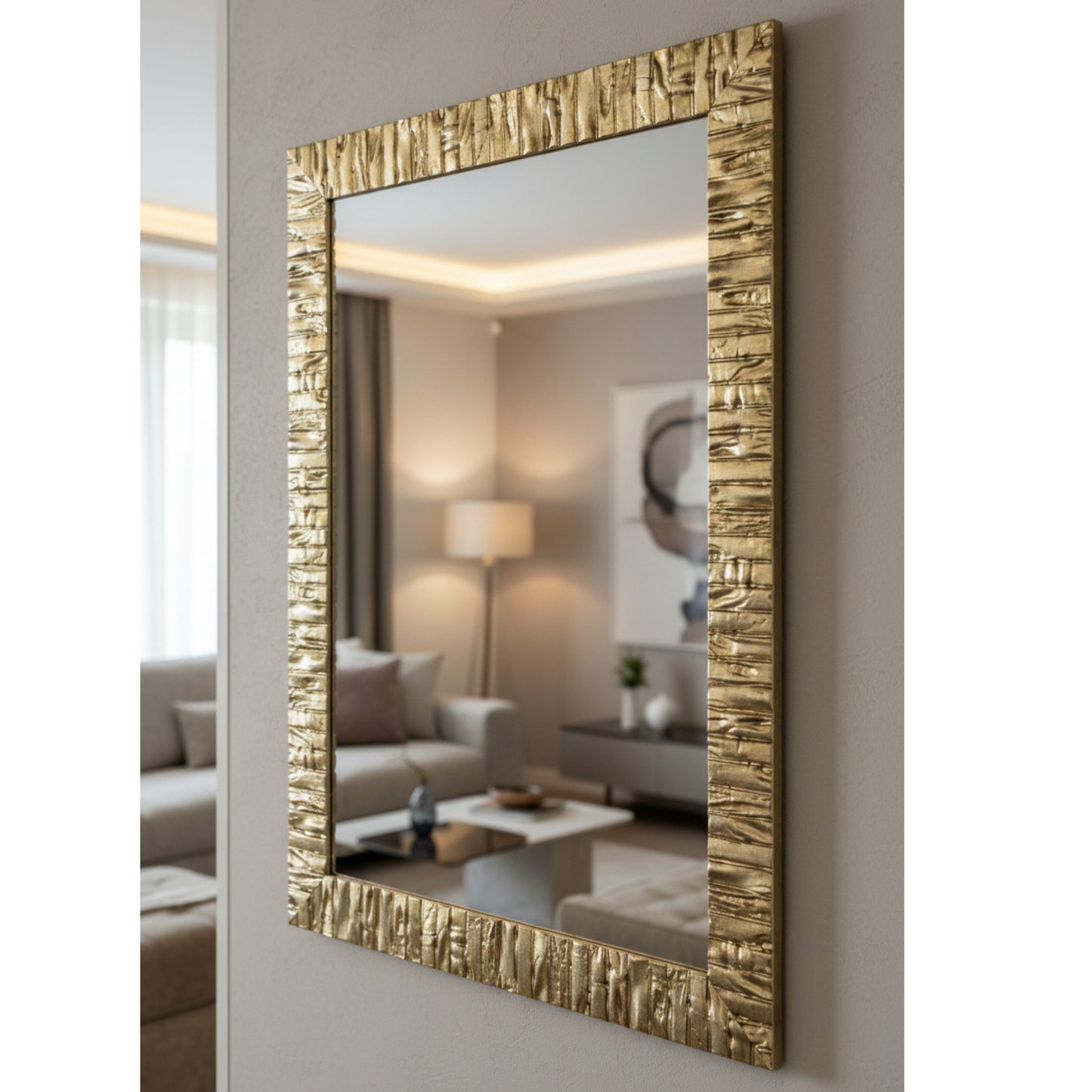 Specchio da Parete, con cornice legno oro 50x70, Made in Italy #MATTONI