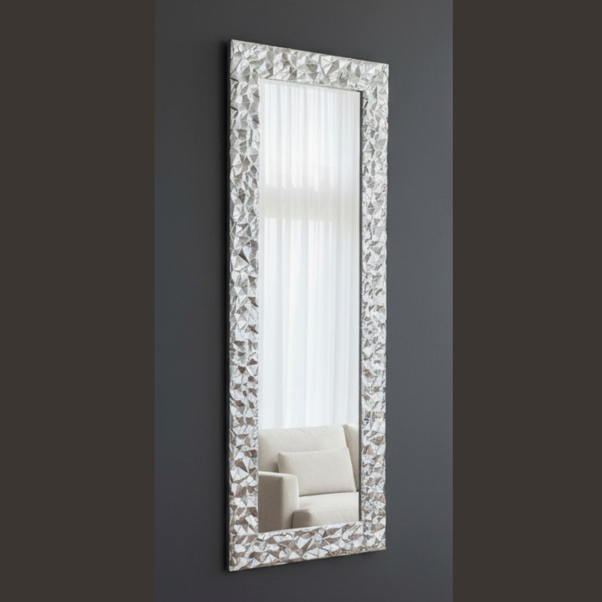 Espejo de Pared Hoja de Plata Moderno 52x147 cm Marco de Madera Made in Italy