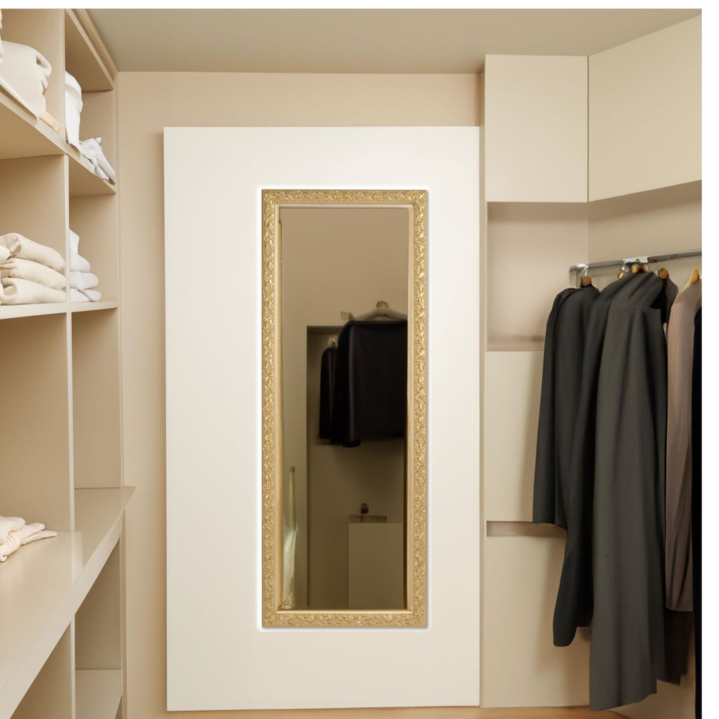 Specchio da Parete Oro Cornice in Legno Barocco cm. 55x145, Made in Italy