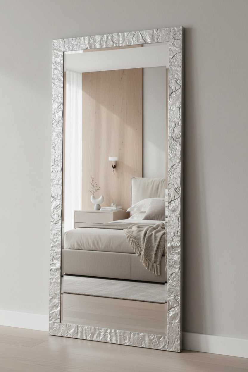 Grand miroir mural 75 x 175 cm, feuille d'argent, fabriqué en Italie