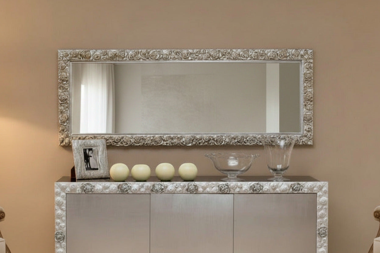 Specchio da Parete classico, made in Italy, 62x162 foglia argento #rose