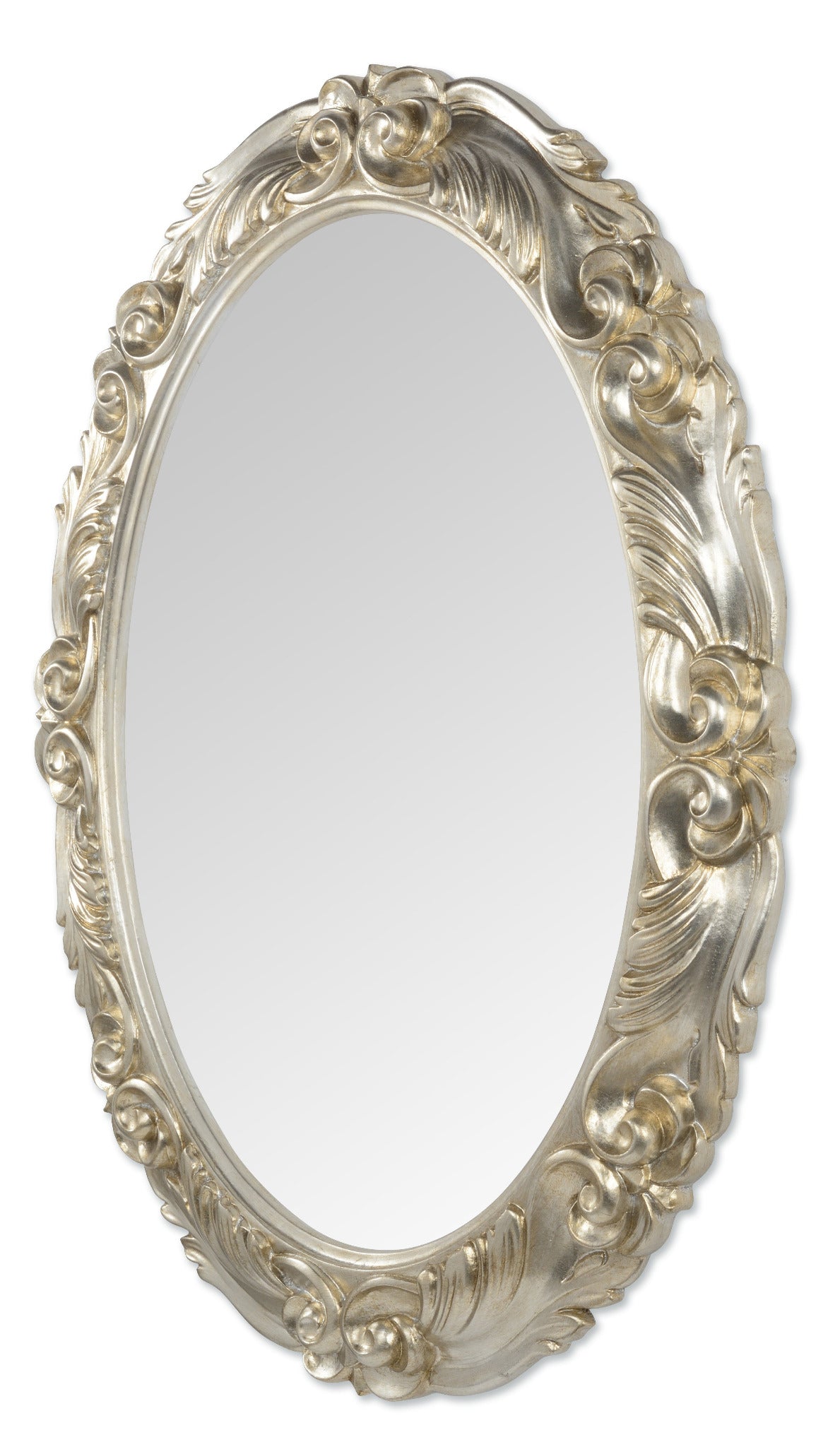 Specchio da Parete Ovale Argento 68x88 cm - Cornice legno Stile Barocco Made in Italy #4012