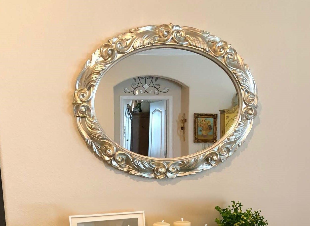 Specchio da Parete Ovale Argento 68x88 cm - Cornice legno Stile Barocco Made in Italy #4012