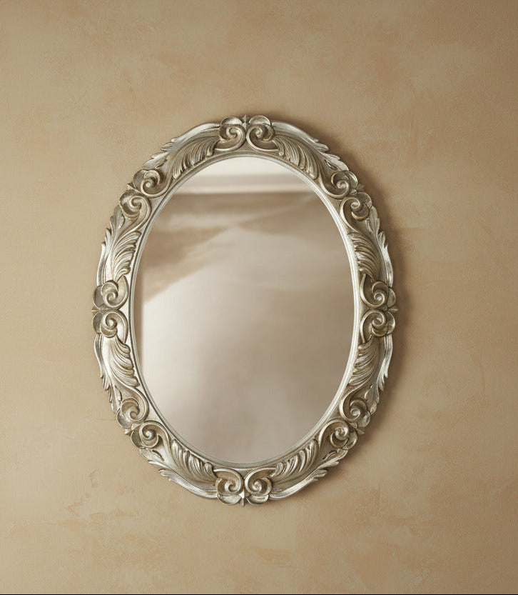 Specchio da Parete Ovale Argento 68x88 cm - Cornice legno Stile Barocco Made in Italy #4012
