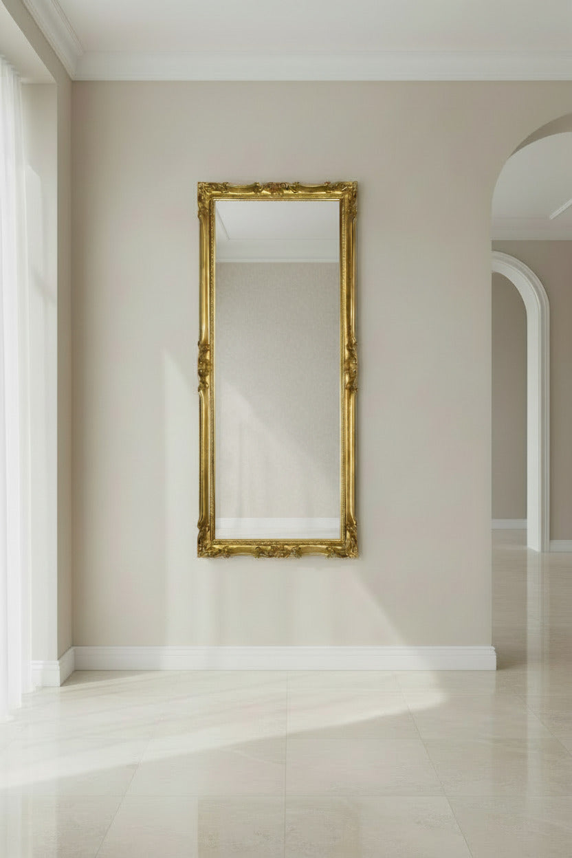 Specchio da parete lungo barocco, made in Italy, foglia oro 62x142 cornice legno #5005