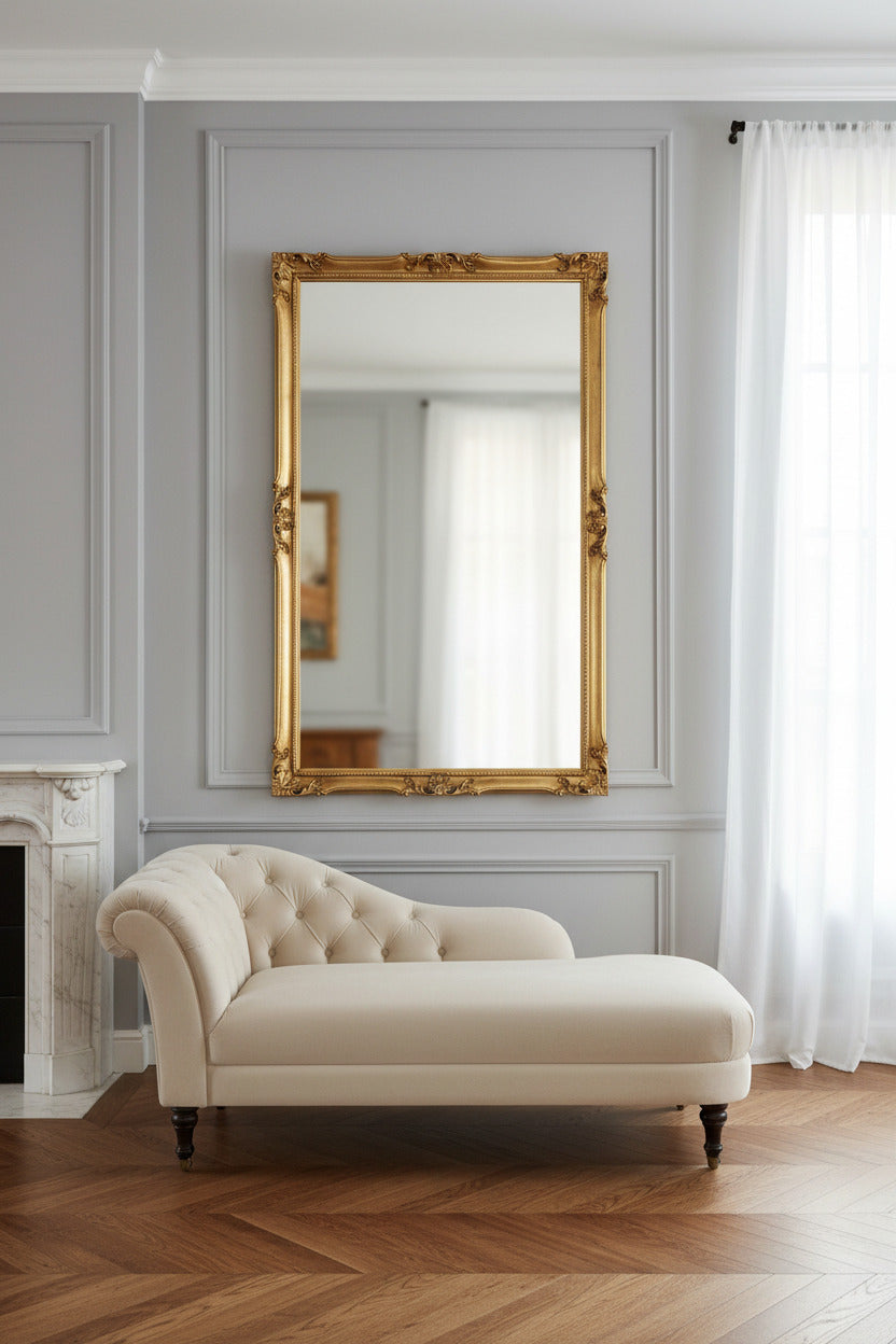 Specchio da parete grande barocco 82x142 foglia oro antico, made in Italy