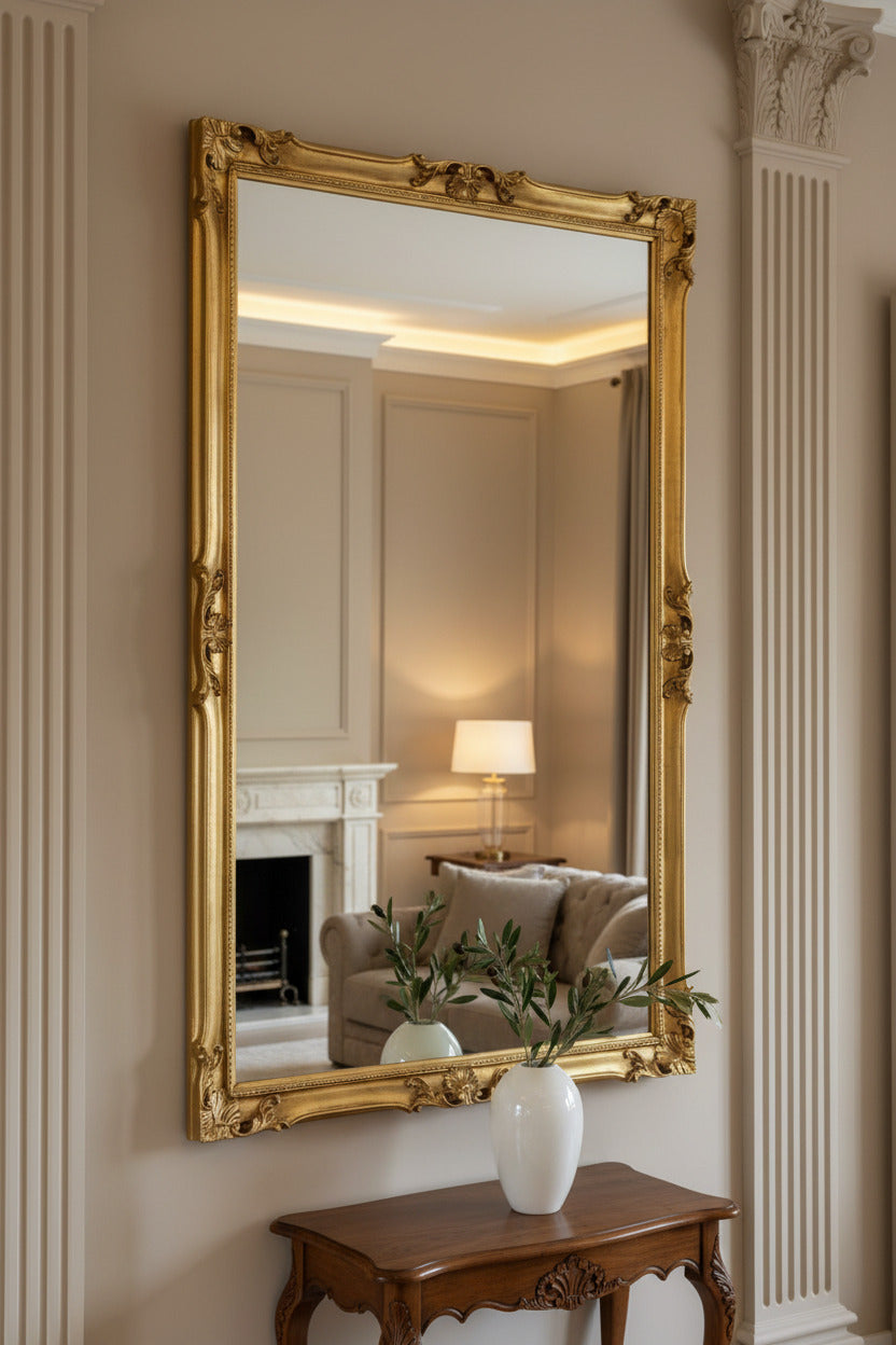 Specchio da parete grande barocco 82x142 foglia oro antico, made in Italy