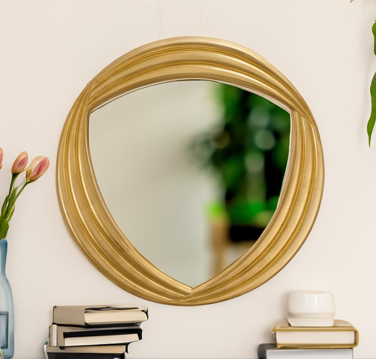 Miroir mural moderne MO.WA, fabriqué en Italie, feuille d'or Ø80
