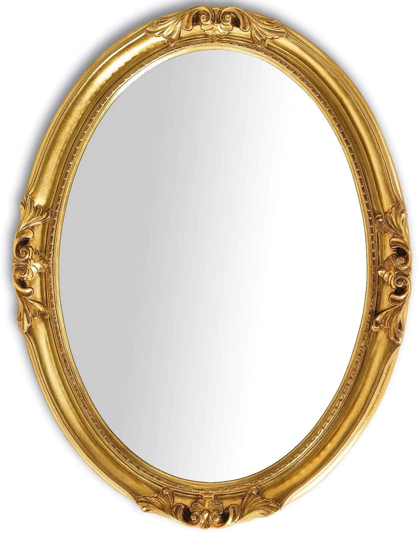 MO.WA Specchio da Parete Ovale 63x83 foglia argento cornice legno Made in Italy