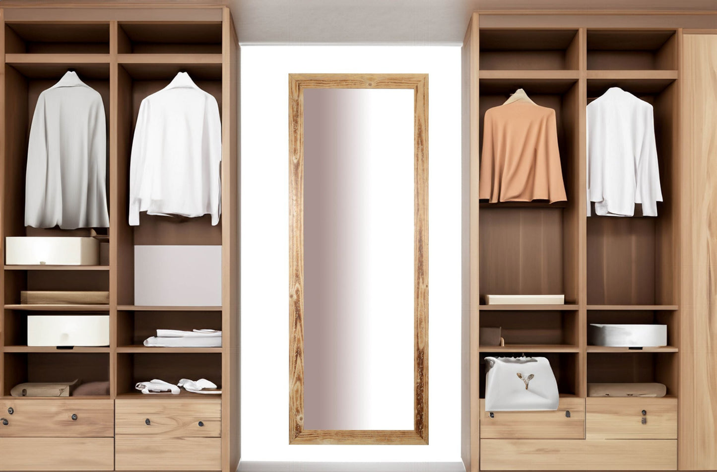 Specchio da Parete Cornice Rustica in Legno Abete 57x147 Finitura Naturale  Made in Italy
