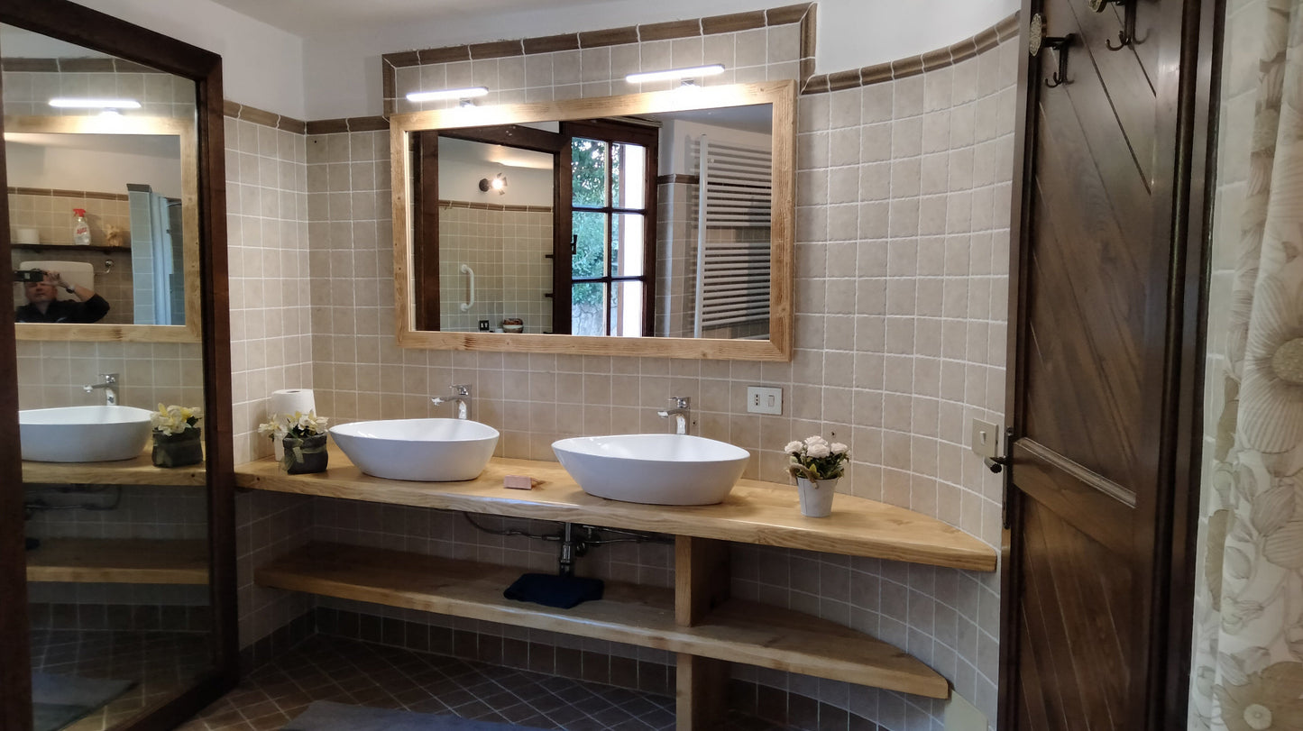 Specchio da Parete Cornice Rustica in Legno Abete 57x147 Finitura Naturale  Made in Italy