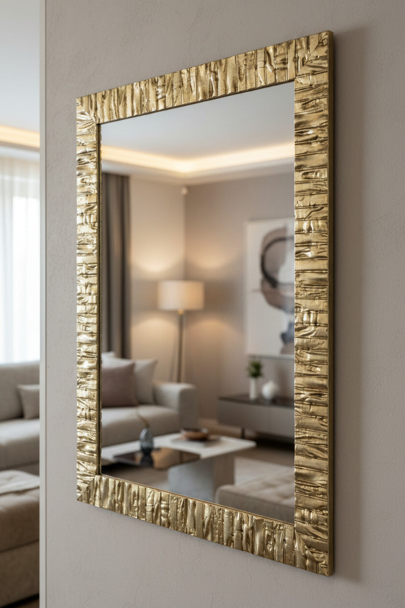 Miroir en bois, 50 x 70 cm, argent champagne, cadre en bois, fabriqué en Italie