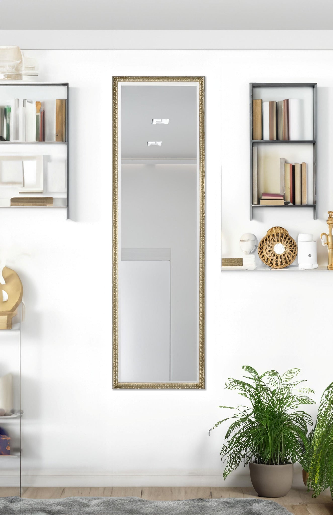 Specchio con Cornice Classica legno argento antico cm. 40x135 Made in Italy #marchi