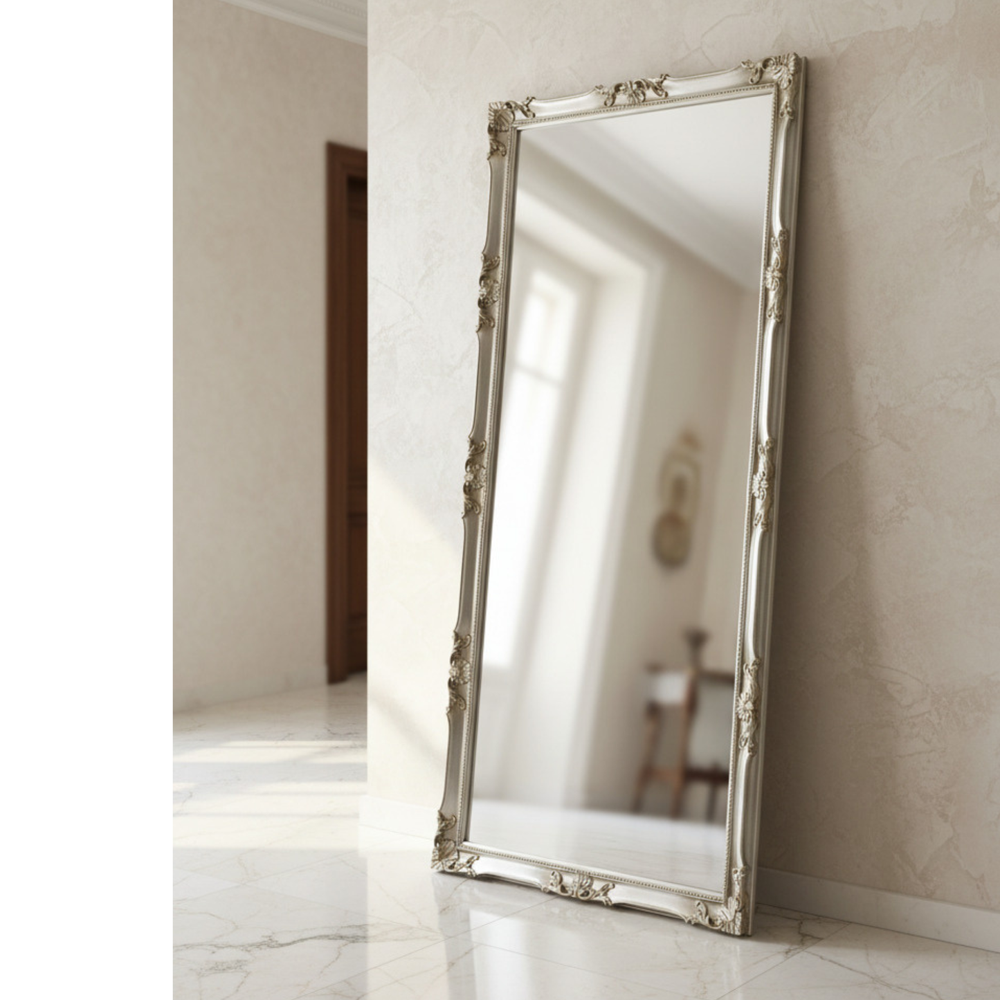 Miroir mural baroque MO.WA, grand format, 82 x 182 cm, cadre en bois argenté, fabriqué en Italie