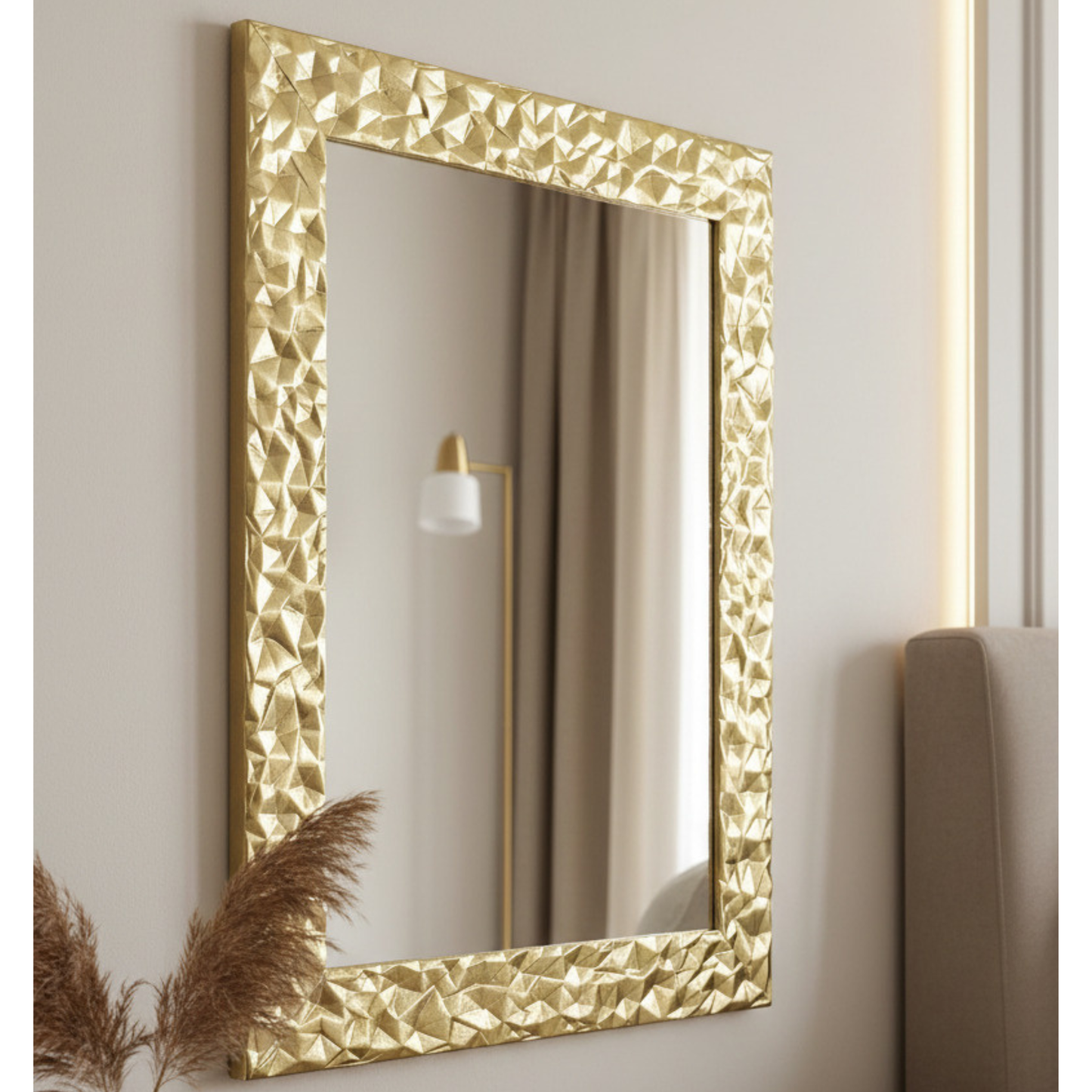 Miroir mural rectangulaire moderne MO.WA, feuille d'or, 72 x 95 cm, fabriqué en Italie