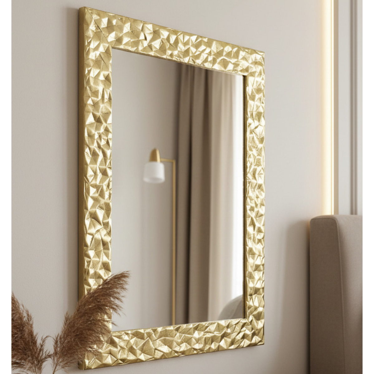 Espejo de pared moderno rectangular, hoja de plata, marco de madera, hecho en Italia