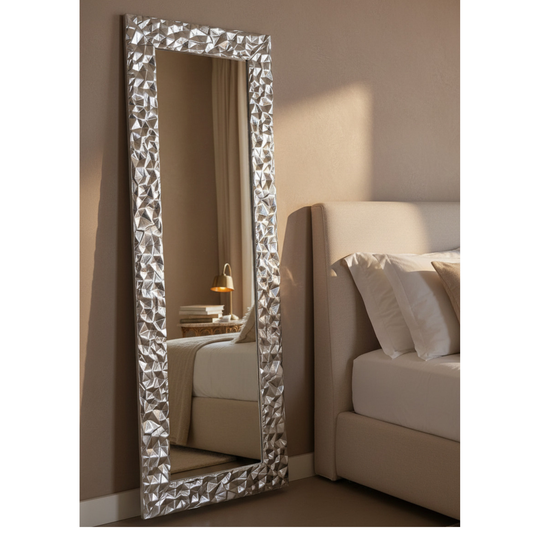 Miroir mural moderne MO.WA, 52 x 147 cm, effet feuille d'argent, fabriqué en Italie