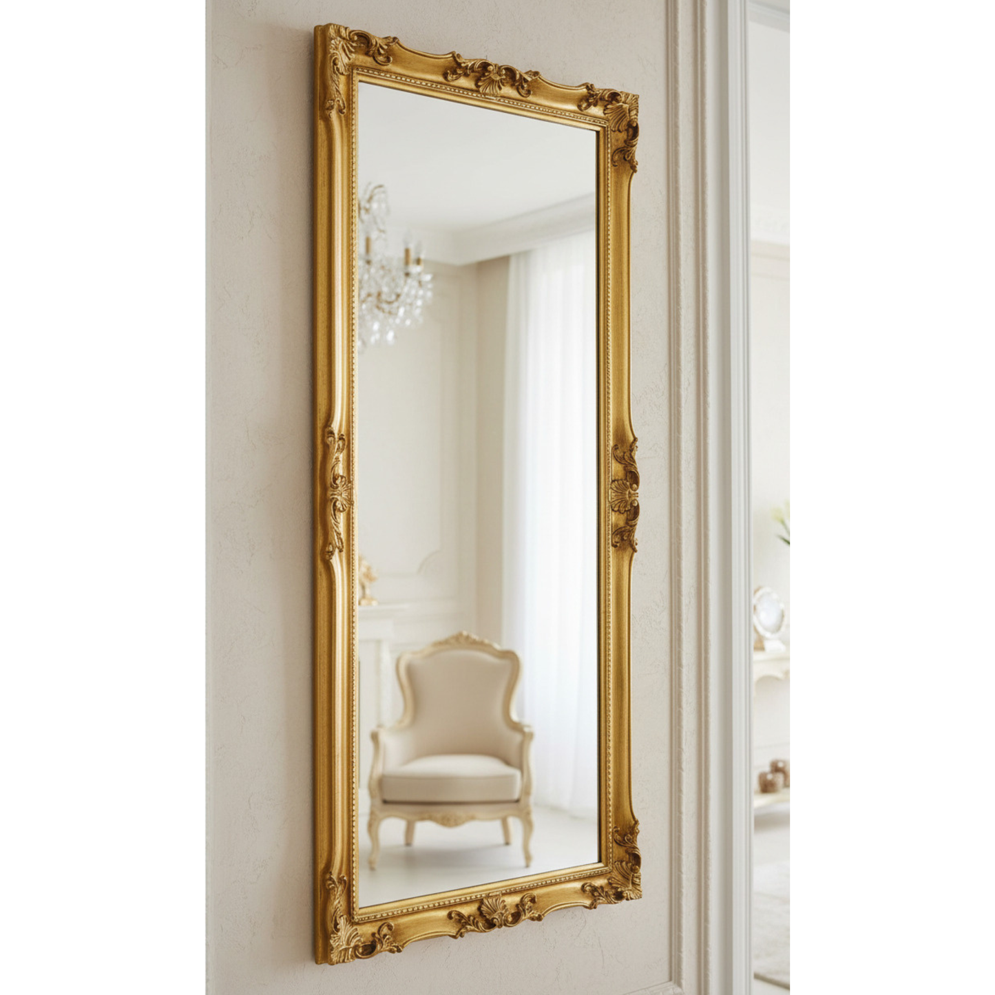 Specchio da parete lungo barocco, made in Italy, foglia oro 62x142 cornice legno #5005
