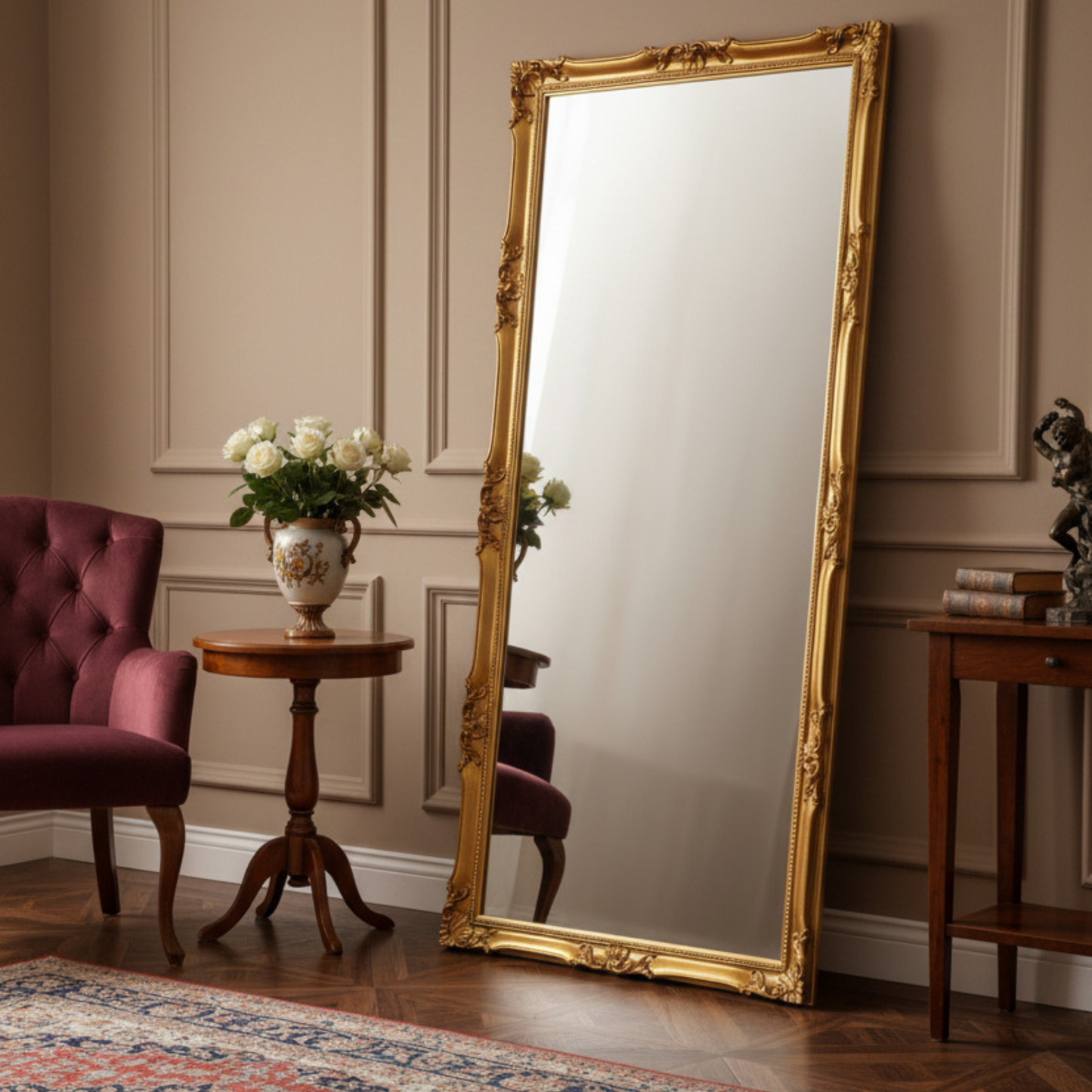 MO.WA Specchio da parete grande 82x182 legno foglia oro Made in Italy