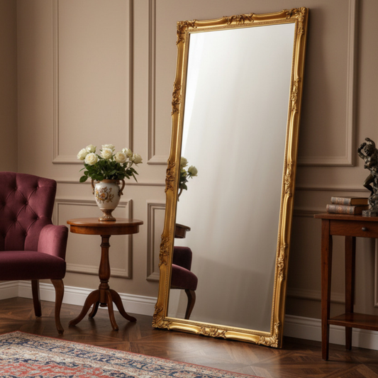 MO.WA Grand miroir mural en bois et feuille d'or (82 x 182 cm), fabriqué en Italie