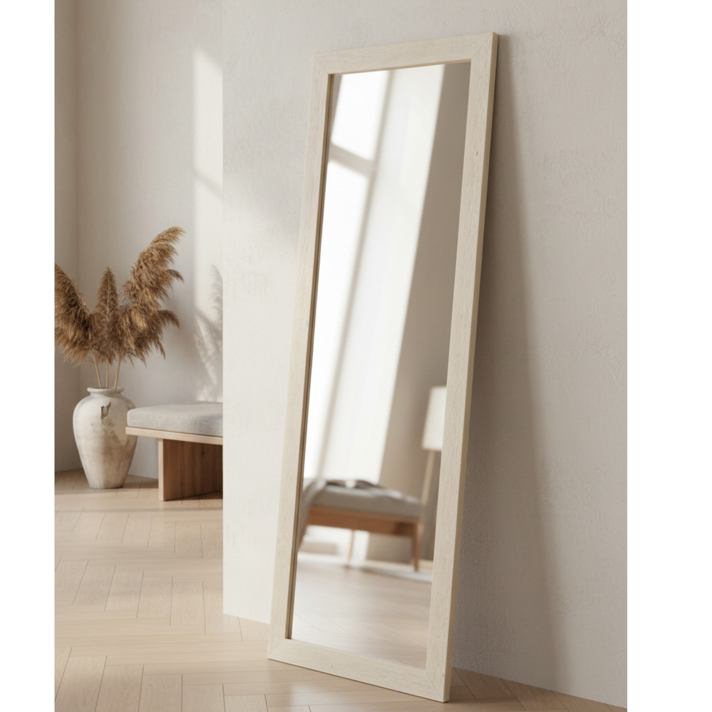 wall mirror shabby white wooden frame 57x147 cm, made in Italy MO.WA