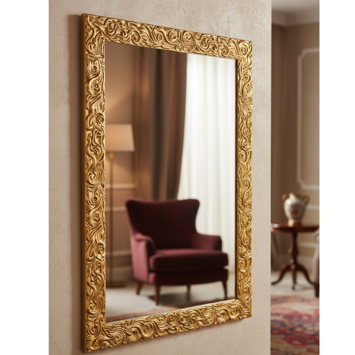 Specchio da parete rettangolare cm. 50x70 Argento antico, con cornice in legno, Made in Italy  #fiore
