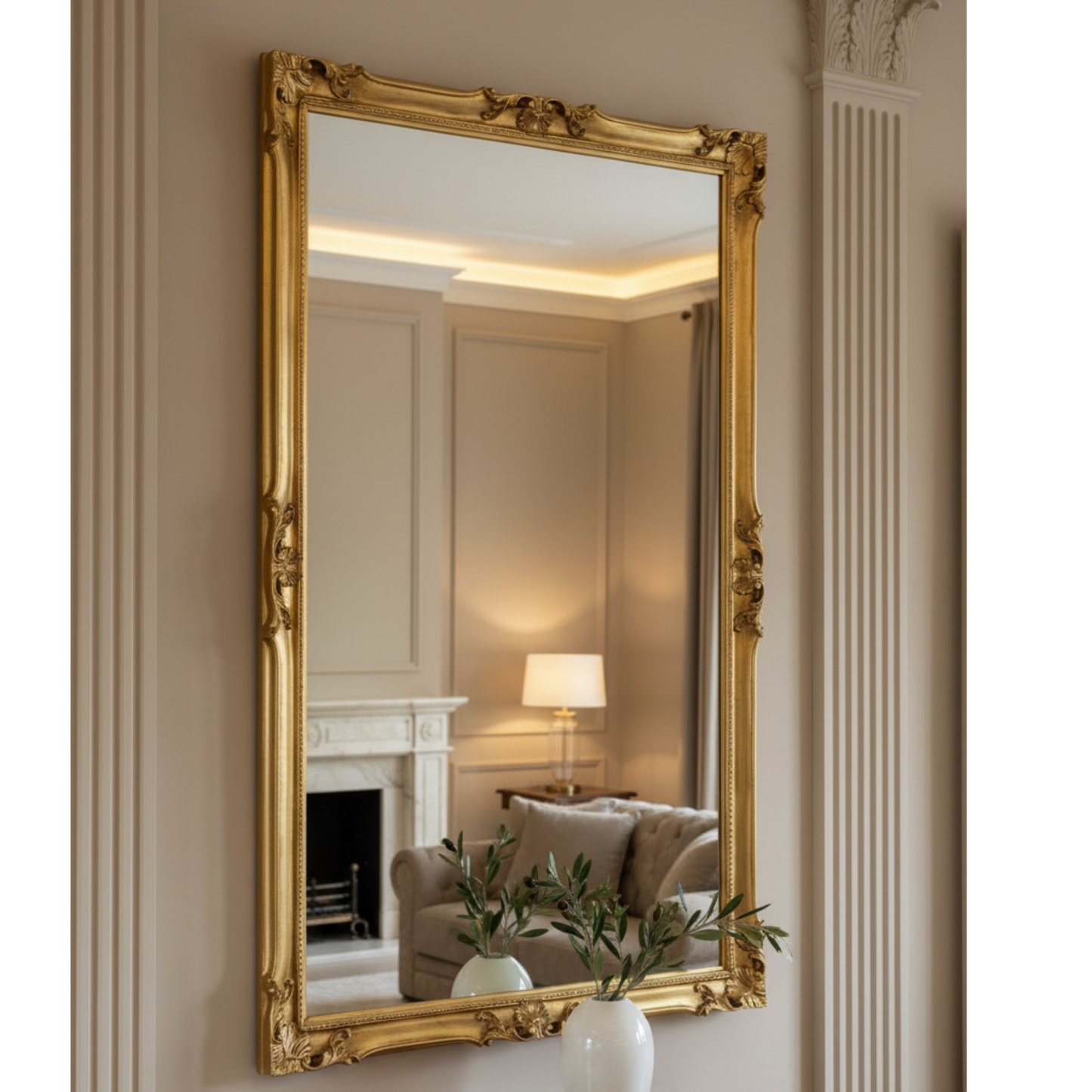 Specchio da parete grande barocco 82x142 foglia oro antico, made in Italy