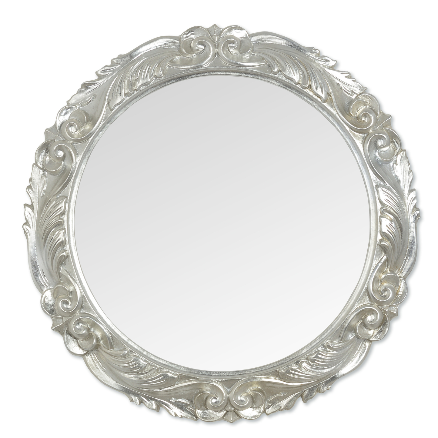 Specchio da Parete Rotondo Argento Ø66 cm - Stile Barocco cornice legno Made in Italy #4012-tondo