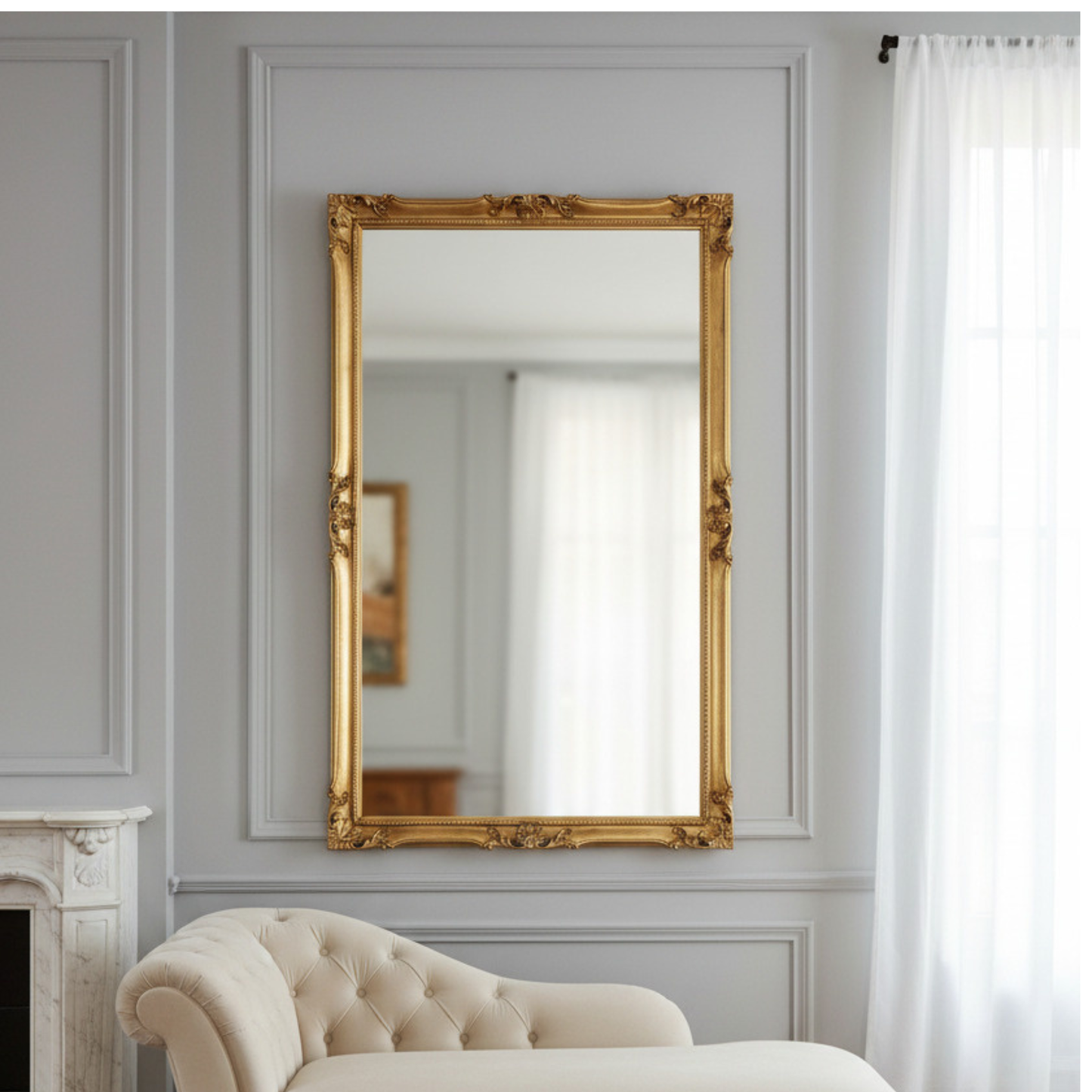 Specchio da parete grande barocco 82x142 foglia oro antico, made in Italy