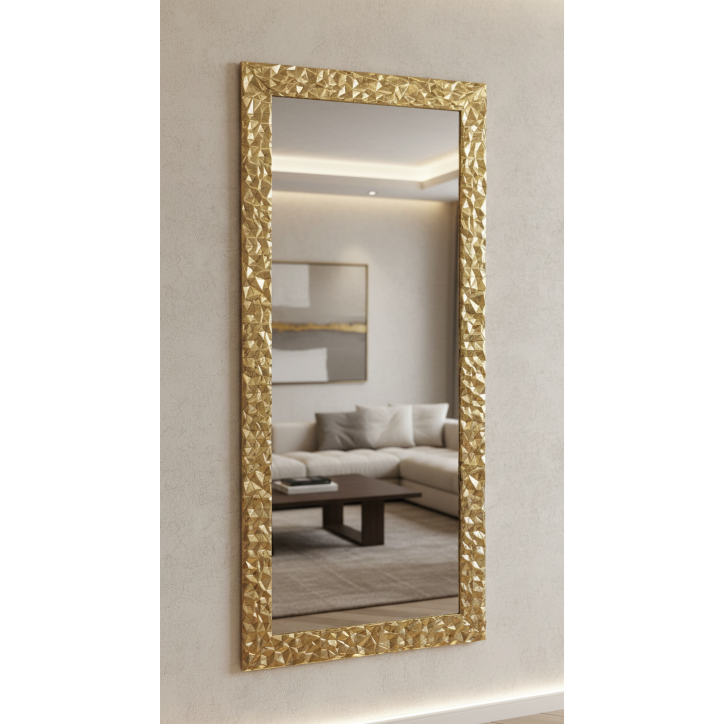 Specchio da Parete grande moderno Foglia Oro 77x177, made in Italy