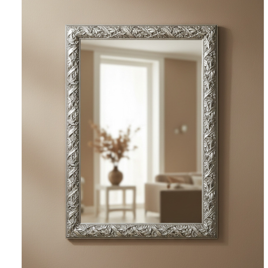 Silver wall mirror 50x70 cm Wooden Frame, made in Italy MO.WA