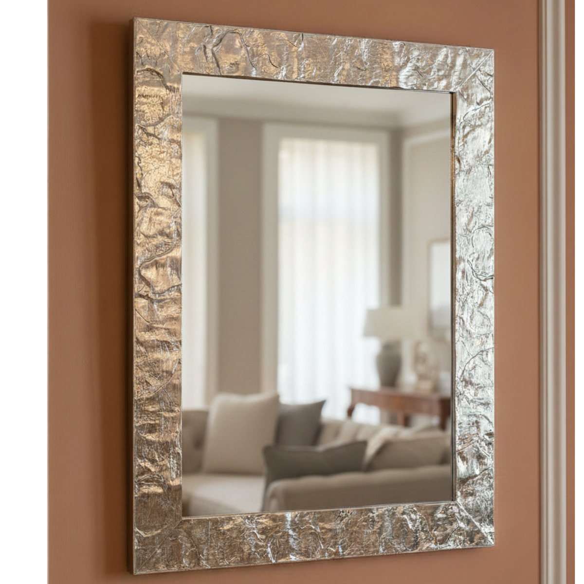 Wall mirror silver frame 65x85 cm Wooden mirror