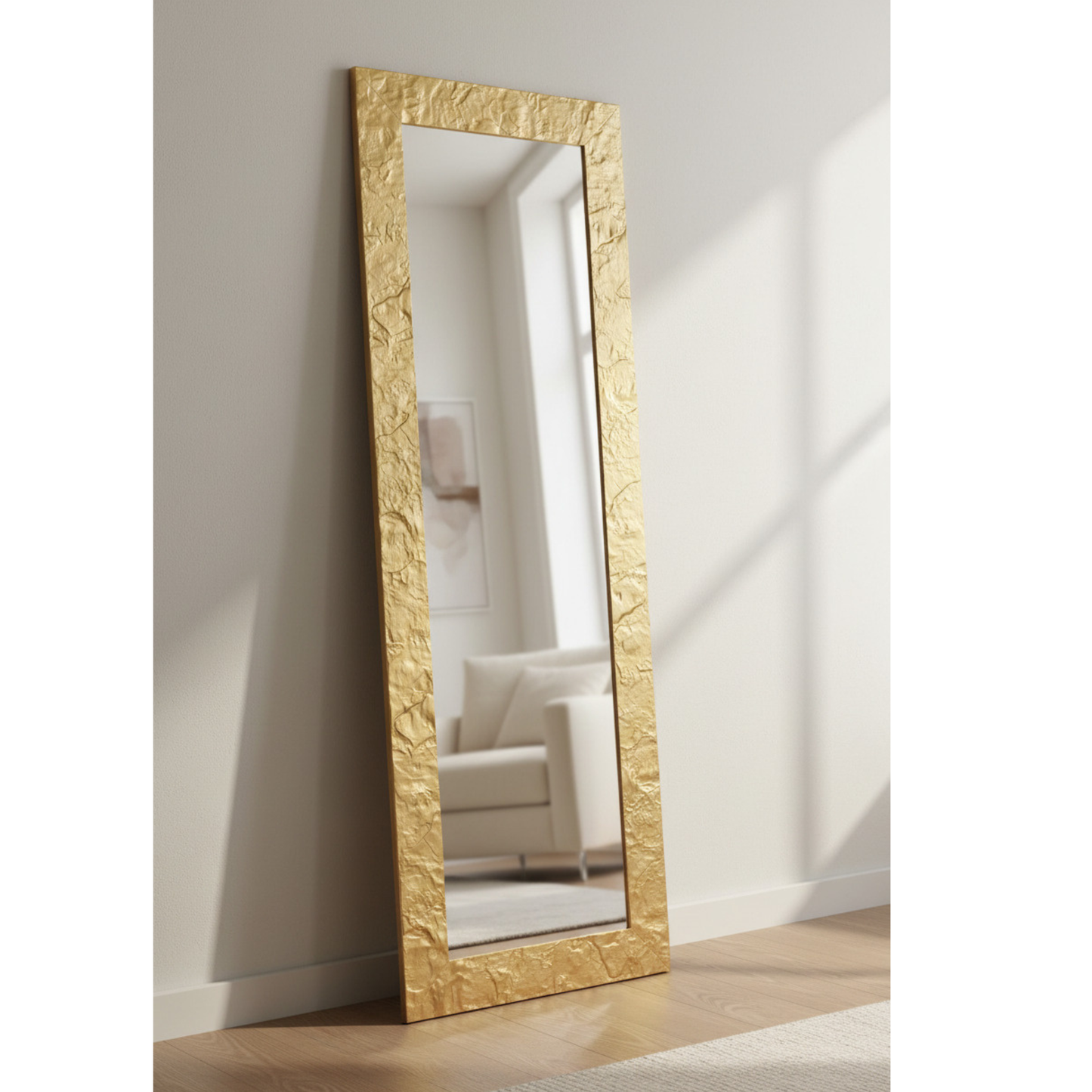 Specchio Moderno Oro 50 x 145 cm, con cornice in legno, made in Italy #MANOLO