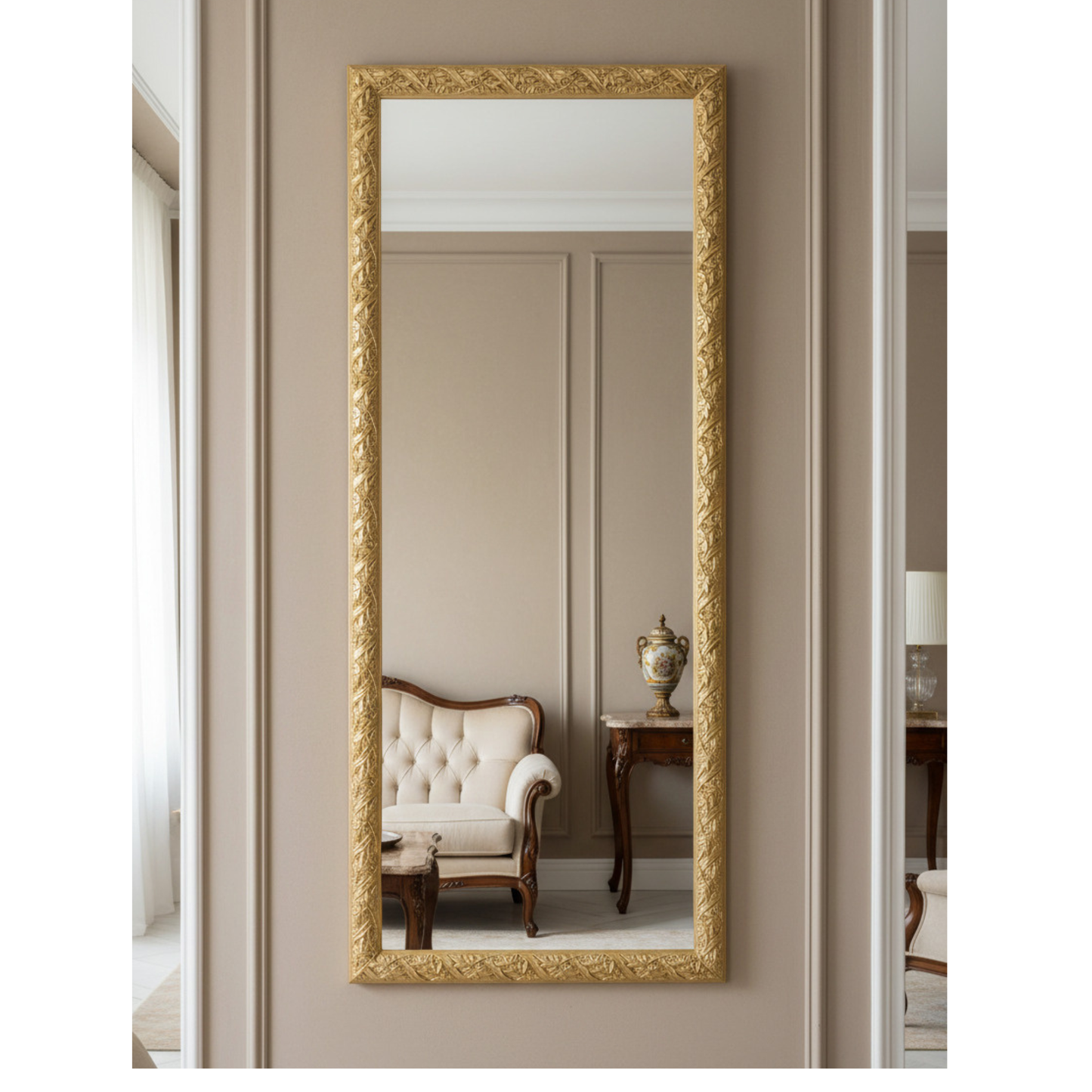 Specchio da Parete Oro Cornice in Legno Barocco cm. 55x145, Made in Italy  #908