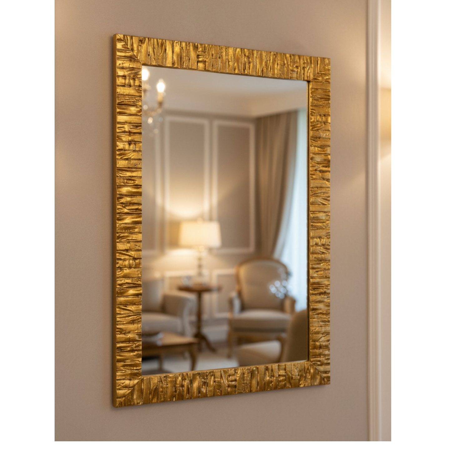 Specchio da Parete, con cornice legno oro 50x70, Made in Italy #MATTONI
