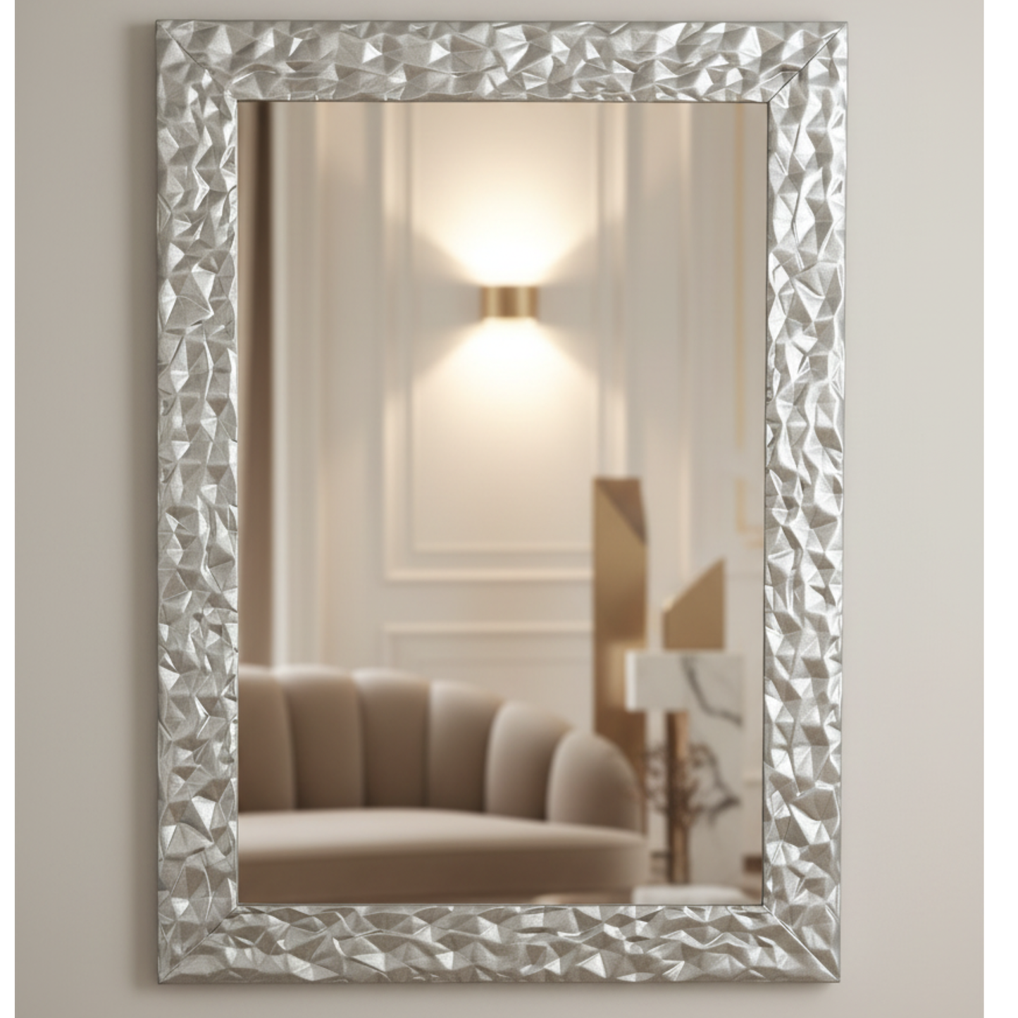 MO.WA Specchio da perete con cornice 51x71 Made in Italy Cornice in legno Argento Moderno camera da letto bagno Design