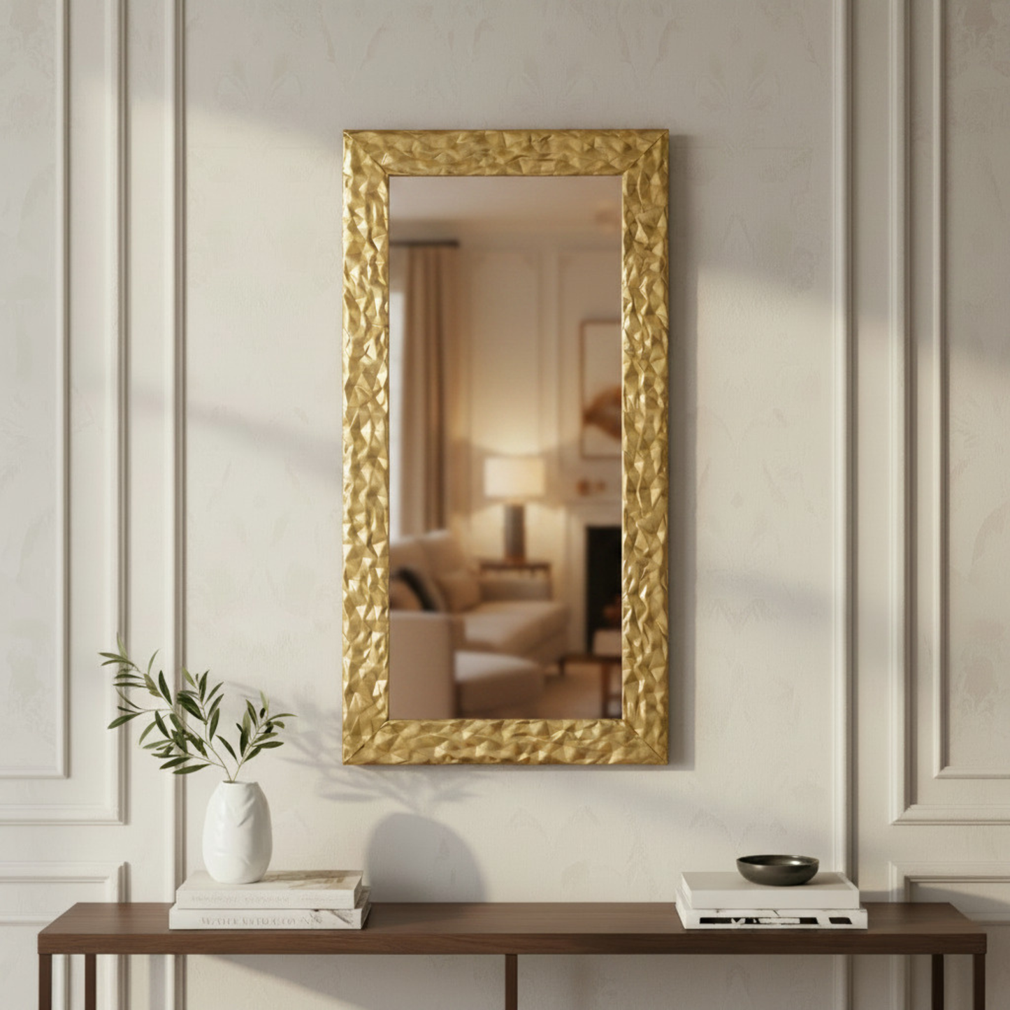 MO.WA Specchio da parete moderno oro Made in Italy cm. 41x81 - Specchio cornice in legno dorata da appendere in camera, ingresso, corridoio