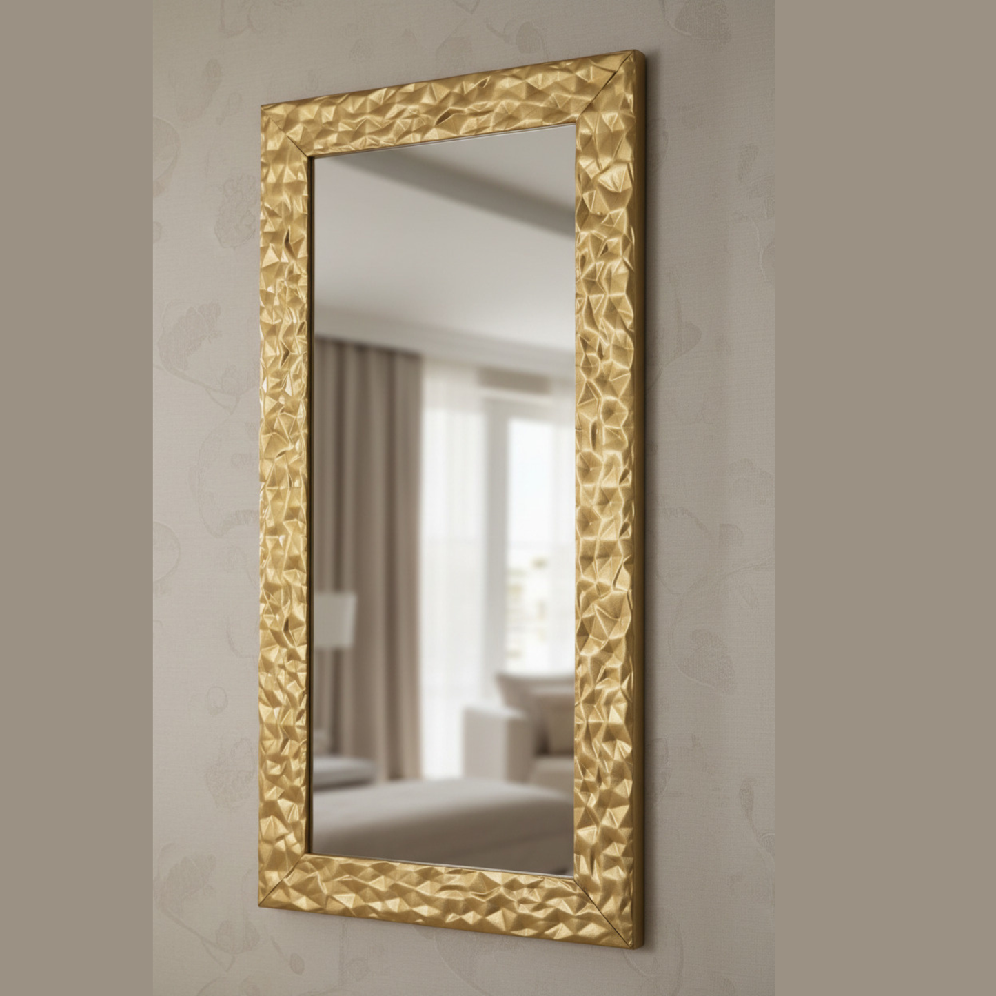 MO.WA Specchio da parete moderno oro Made in Italy cm. 41x81 - Specchio cornice in legno dorata da appendere in camera, ingresso, corridoio