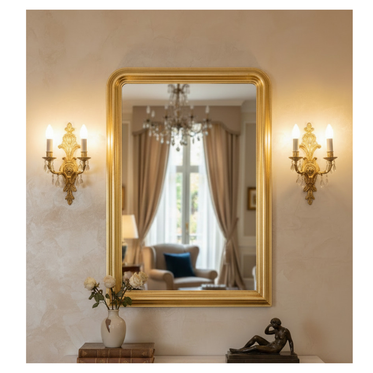 wall mirror louis 92x137 cm gold leaf antique made in Italy