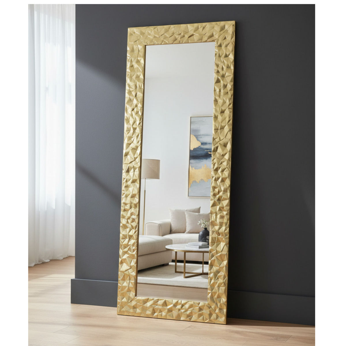 Espejo de pared moderno rectangular, hoja de plata, marco de madera, hecho en Italia