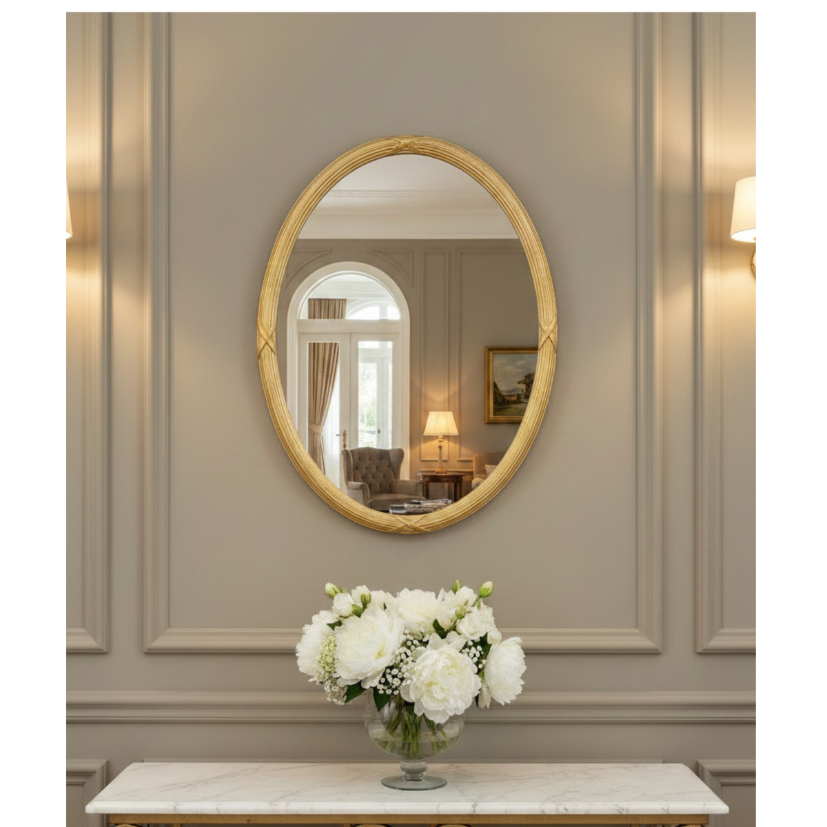 Wall mirror Oval wooden frame, gold 56x76 cm