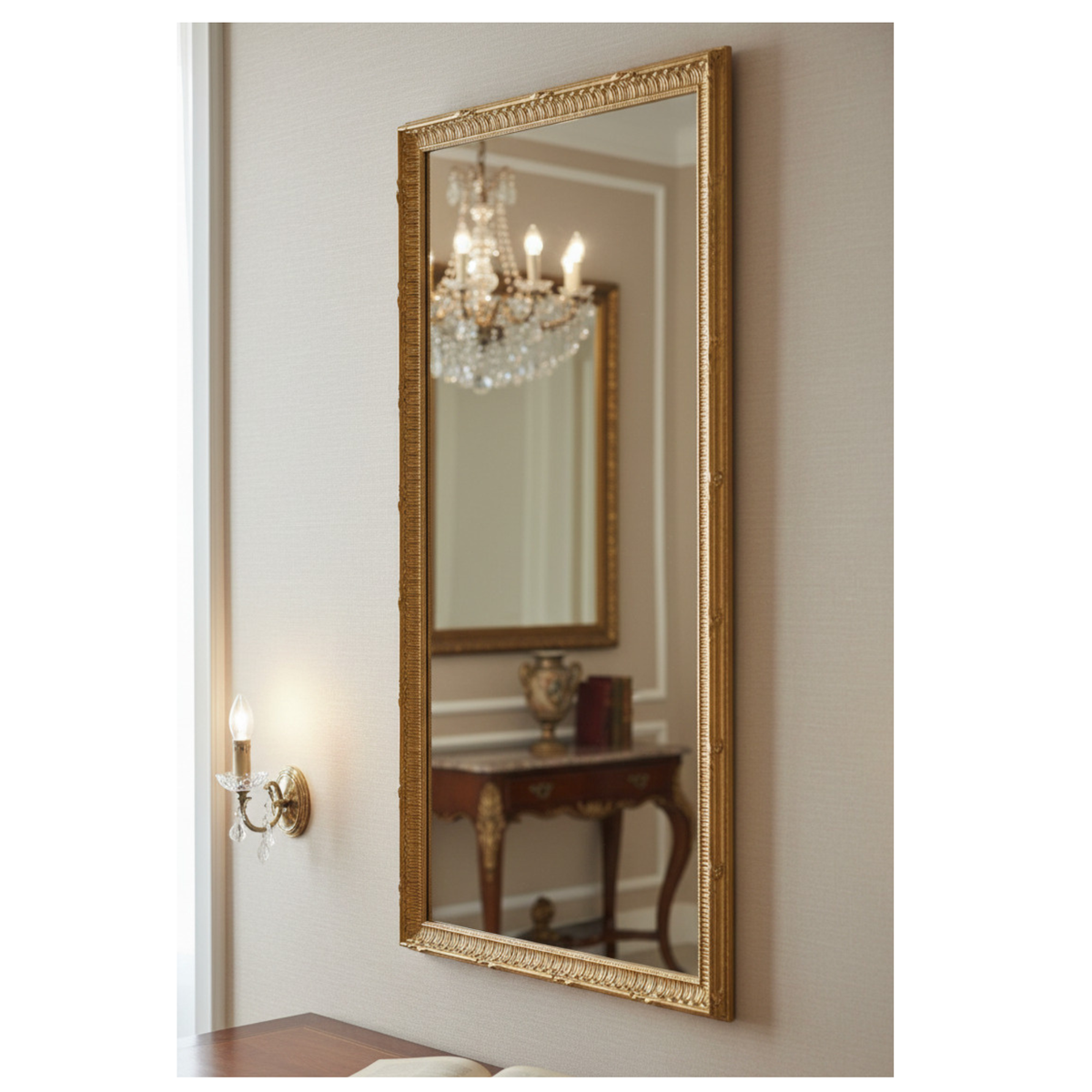 specchio da parete in legno color oro cm. 35x75 