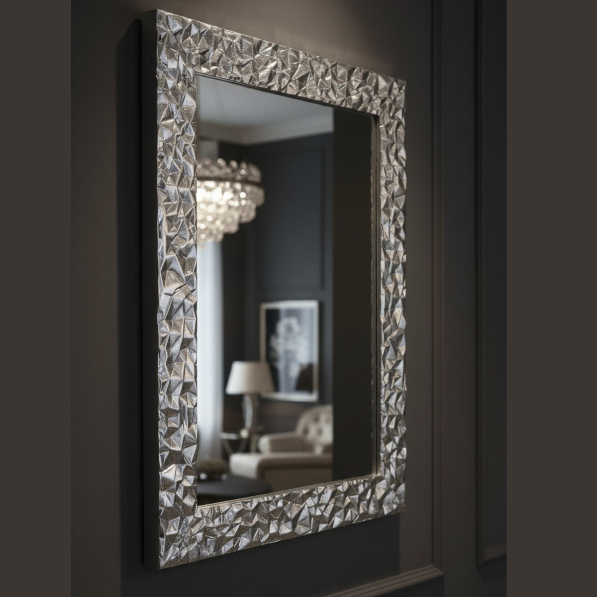 Silver leafed wooden mirror wall cm. 72x95