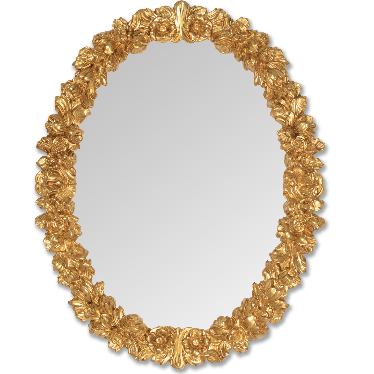 Miroir mural ovale MO.WA, feuille d'or, 74 x 94 cm, fabriqué en Italie, cadre en bois classique