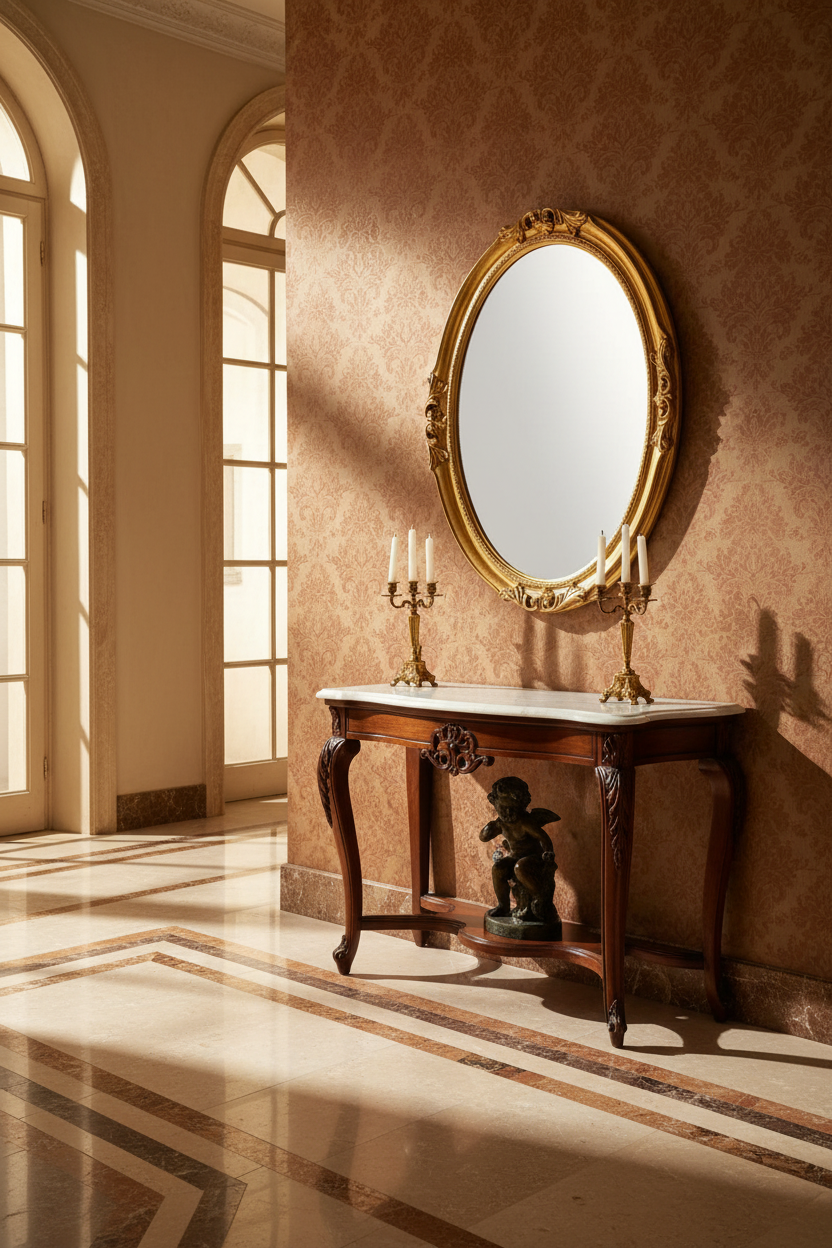 Miroir mural ovale MO.WA, feuille d'or baroque 63 x 83 cm, fabriqué en Italie