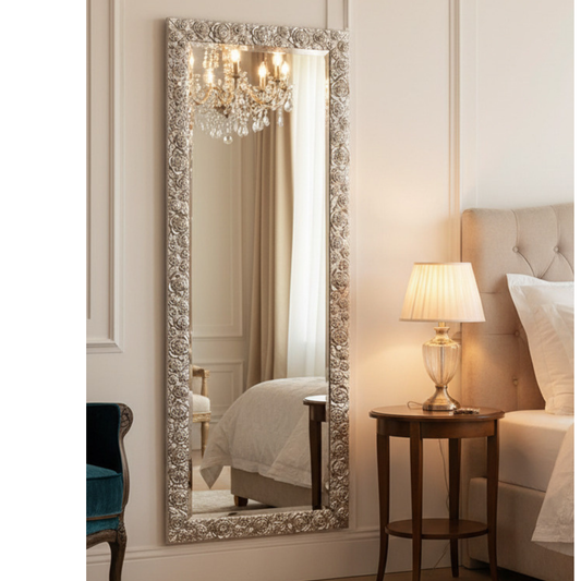 Miroir mural classique, fabriqué en Italie, 62 x 162 cm, feuille d'argent