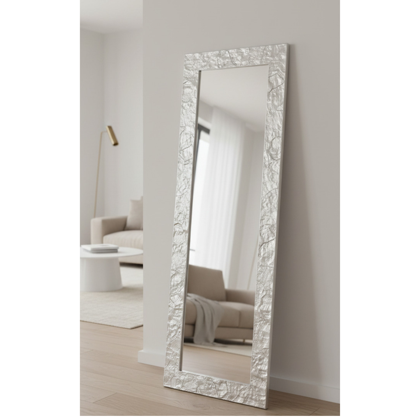Specchio da Parete Argento 50x145 con cornice in legno, made in Italy #MMA
