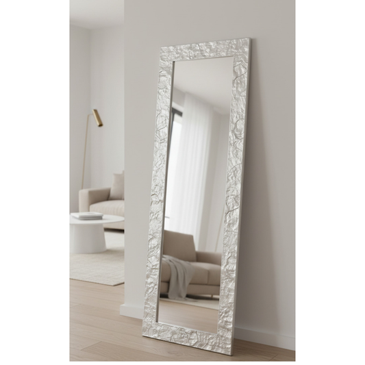 Specchio da Parete Argento 50x145 con cornice in legno, made in Italy #MMA