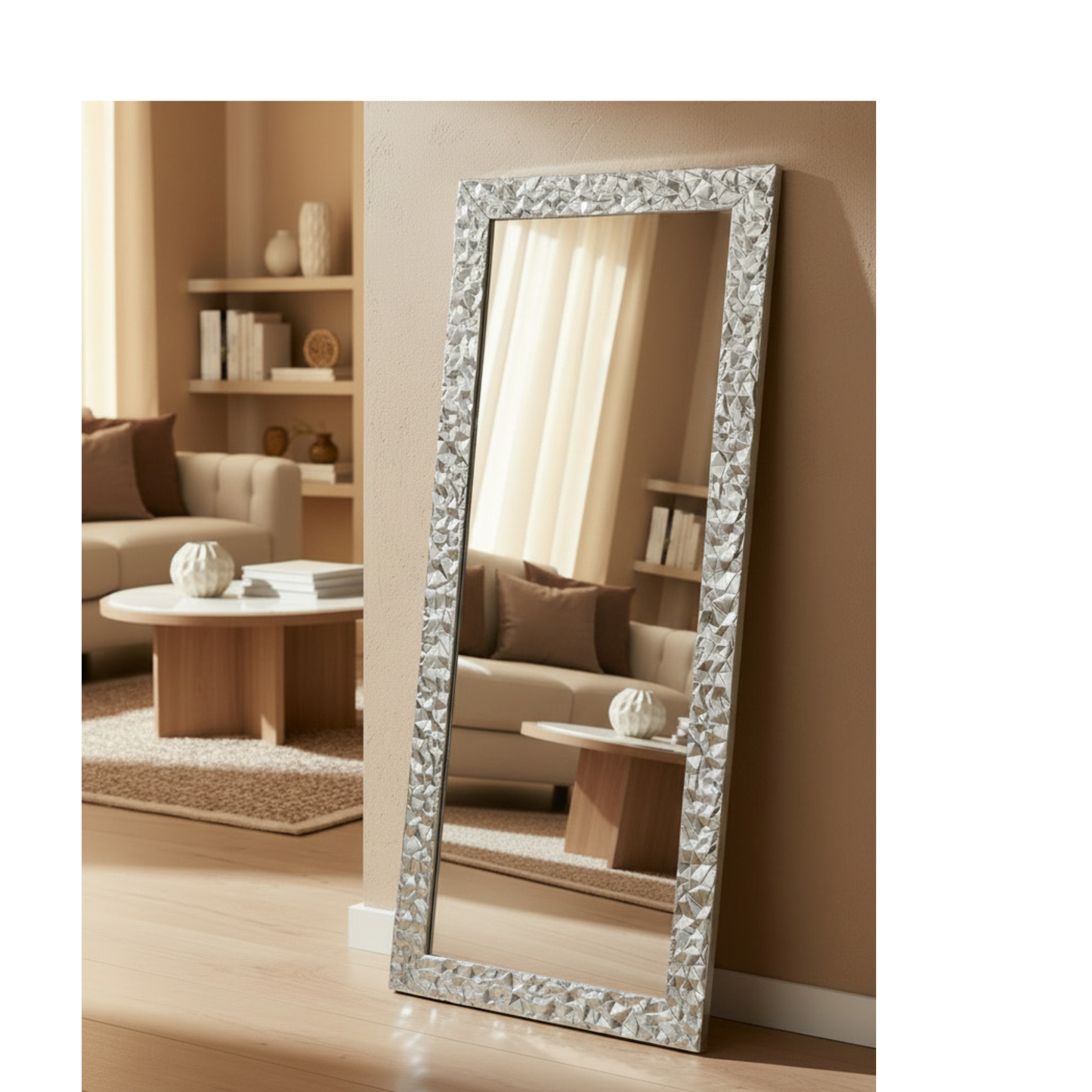 Grand miroir mural 77 x 177 cm, fabriqué en Italie, miroir à la feuille d'argent